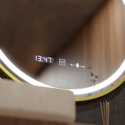 Кръгло LED огледало, 60 см, Celeste Royale Gold Eleve Motionglow Marcello, система за демонтиране, часовник