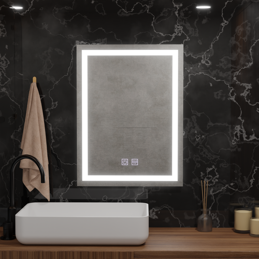 Правоъгълно светодиодно огледало, 60x80см, светещо докосване на ръба, демонтилна система, подразбираща се