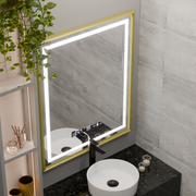 Правоъгълно светодиодно огледало, 75x90см, Royale Gold Motionglow Marcello, система за демонтаж, часовник и термометър