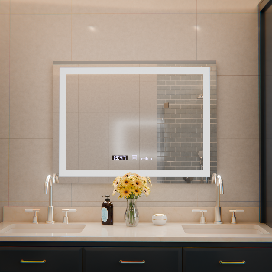 Правоъгълно светодиодно огледало, 80x60см, verite motionglow marcello, система за дефиниране, часовник и термометър, подразбиращ се