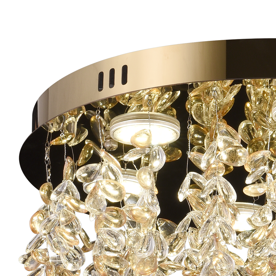 Кристален LED полилей LLC213/550GD кръгъл, 30W, студена/топла/неутрална светлина, кристали, блестящо злато