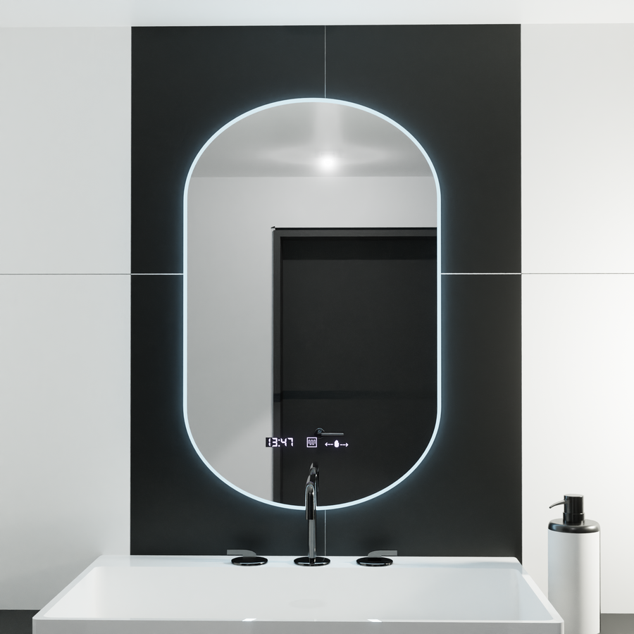 Овално светодиодно огледало, 50x80см, сензор Lucia Marcello, система за размразяване, часовник и термометър, подразбиращ се