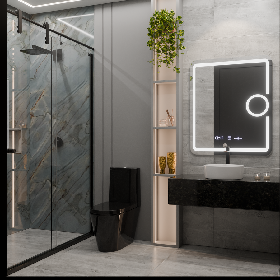 Правоъгълно светодиодно огледало, 75x90cm, eclat motionglow marcello, система за размразяване, часовник и термометър, козметичен луп
