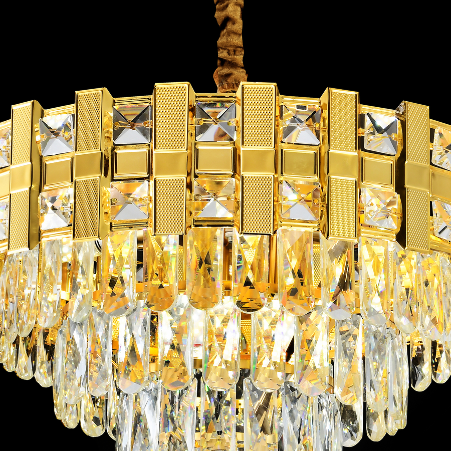CHANDELIER CRYSTAL BRAN ELEGANZA 8XE14, 49cm DIAMETER, ГЛАСНО Злато, регулируема височина
