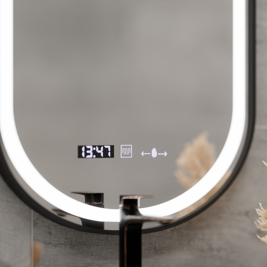 LED огледало Helmut Sensor De-fogging System, Clock and Temperature 50x90 cm Черна рамка Матирана Marcello Funghi