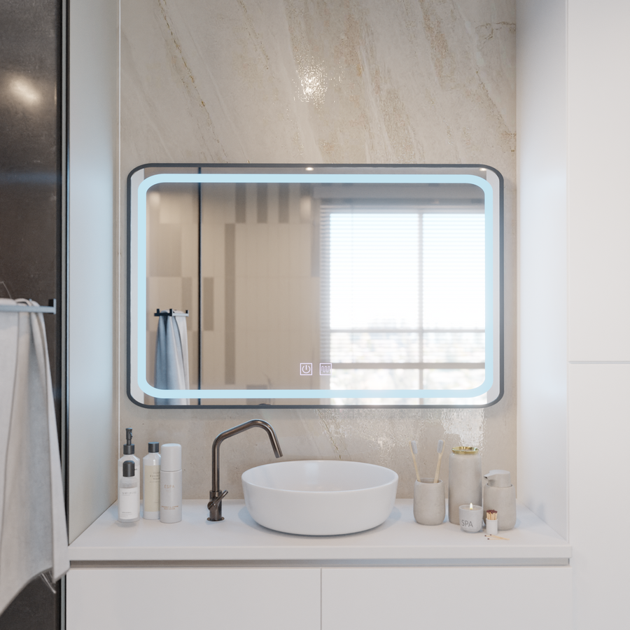 Огледално светодиодно правоъгълно 100x65см - Система за размразяване на ръбове, черна рамка