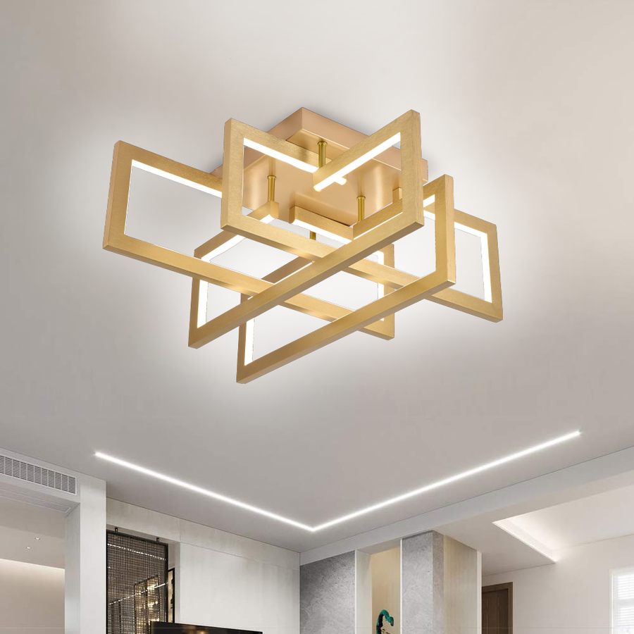 LED полилей с дистанционно управление 98W, 4 Елемента, Студена/Топла/Неутрална светлина, Димируем, Златен