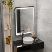 LED Touch Touch Karl Mirror Defrition System, часовник и температура 50x70 cm Black Brushd Frame Frame