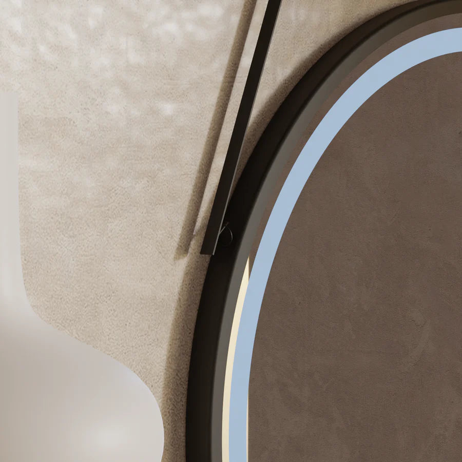 Кръгло LED огледало, 50 см, Celeste Majes Noir Eleva Motionglow Marcello, система за деактивиране, часовник и термометър, Davable