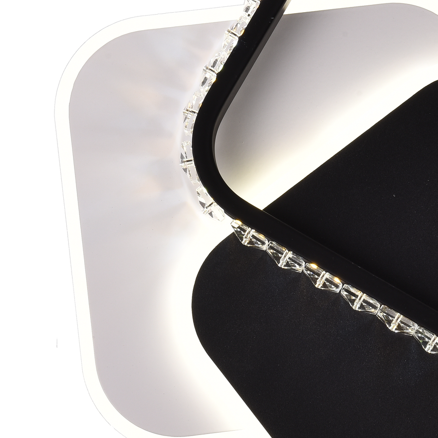 LED кристален полилей PRISMIQ 39W, 3 квадрата, Студена/Топла/Неутрална светлина, Черен