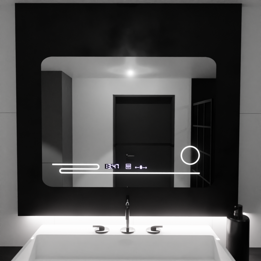 Правоъгълно светодиодно огледало, 80x60см, Harmonie motionglow marcello, система за размразяване, термометър и часовник, козметичен луп