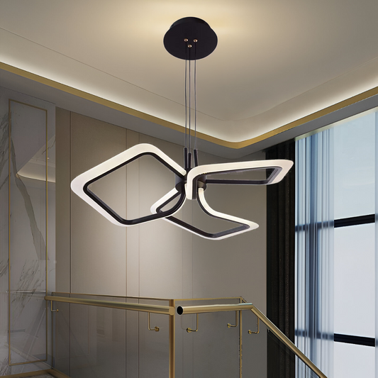 Окачен LED полилей с дистанционно управление RIMINI 56W, 3 квадрата, Студена/Топла/Неутрална светлина, Димируем, Черен