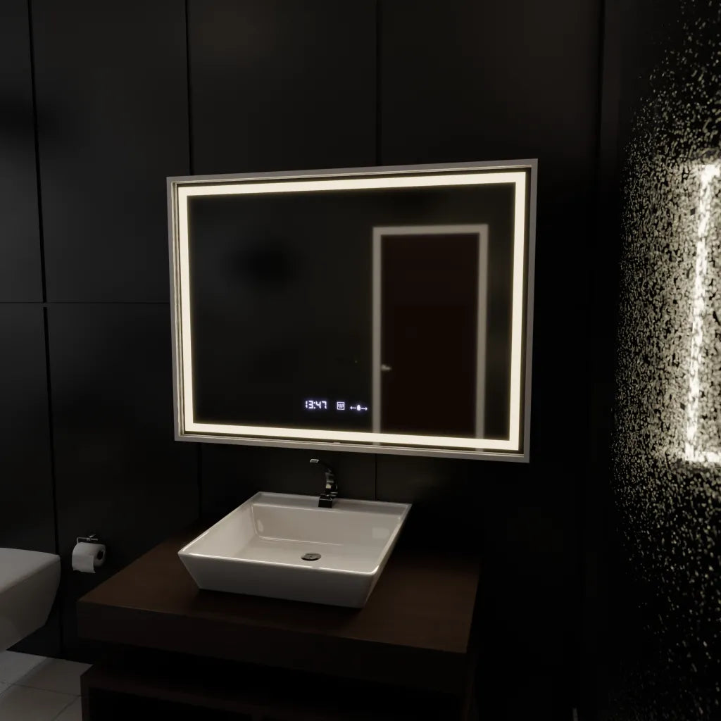 Огледално светодиодно правоъгълно 120x80cm Verite Imperial Silver Motion Glow Marcello Clock System & Dimable Thermometer