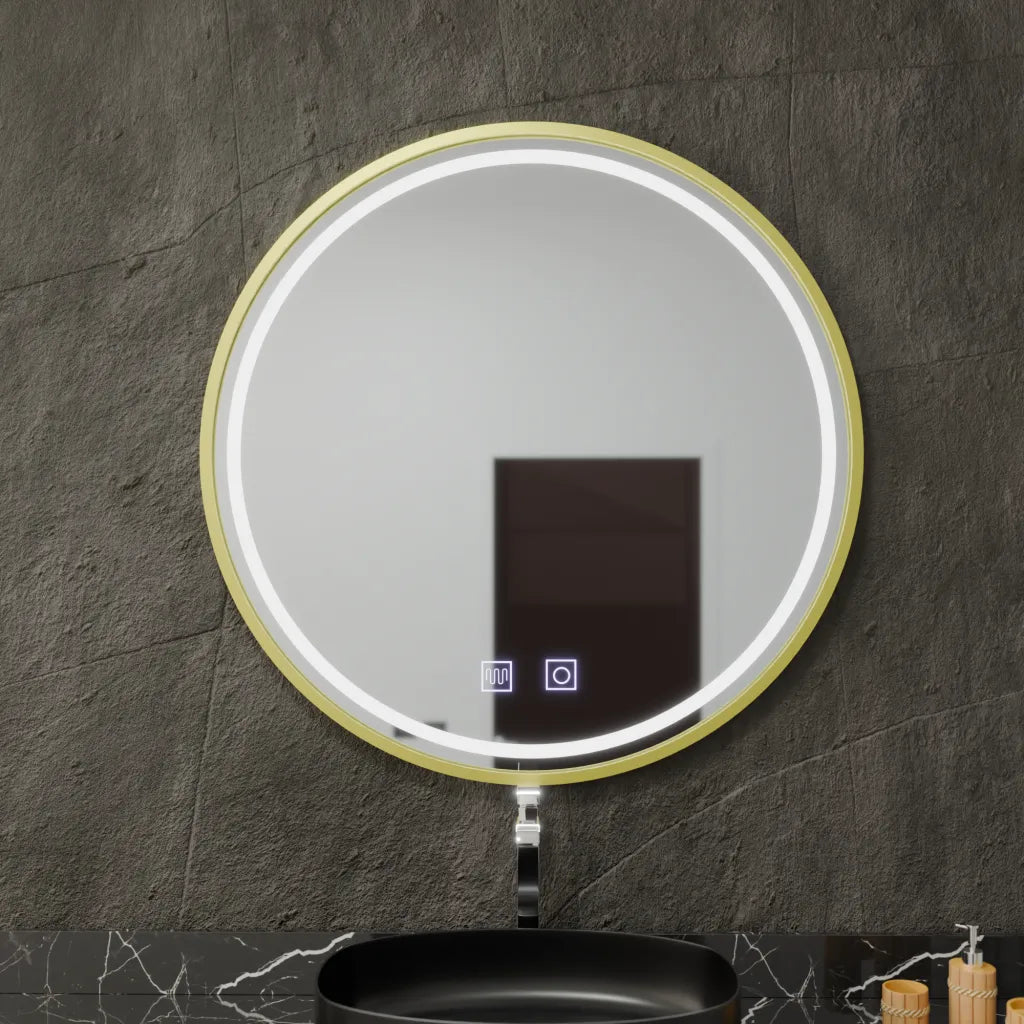 Огледало LED кръг 70cm Touch Glanz System Размразяване на Rama Rose Gold Brudged