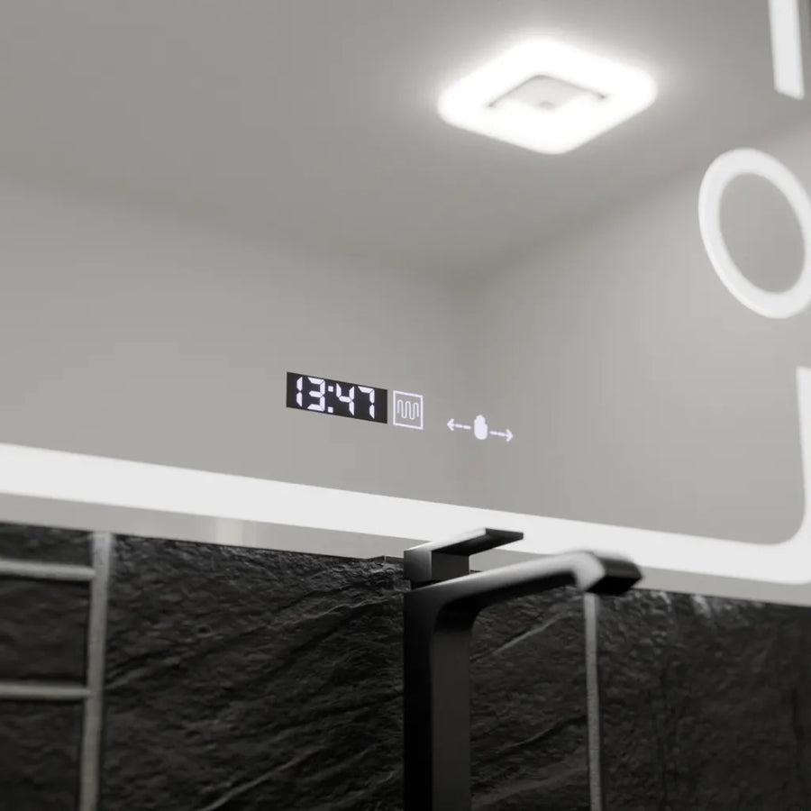 Правоъгълно светодиодно огледало, 80x60см, Eclat Motionglow Marcello, система за размразяване, часовник и термометър, козметичен луп