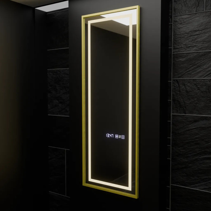 Правоъгълно светодиодно огледало, 45x140cm, радар на сензора Elena Marcello, Desbriation System, Clock & Thermomet