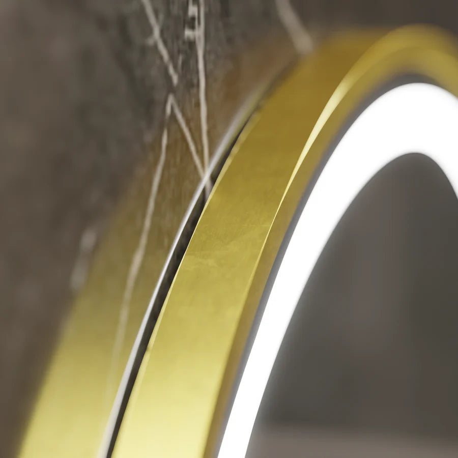Кръгло LED огледало, 60 см, Celeste Royale Gold Eleve Motionglow Marcello, система за демонтиране, часовник