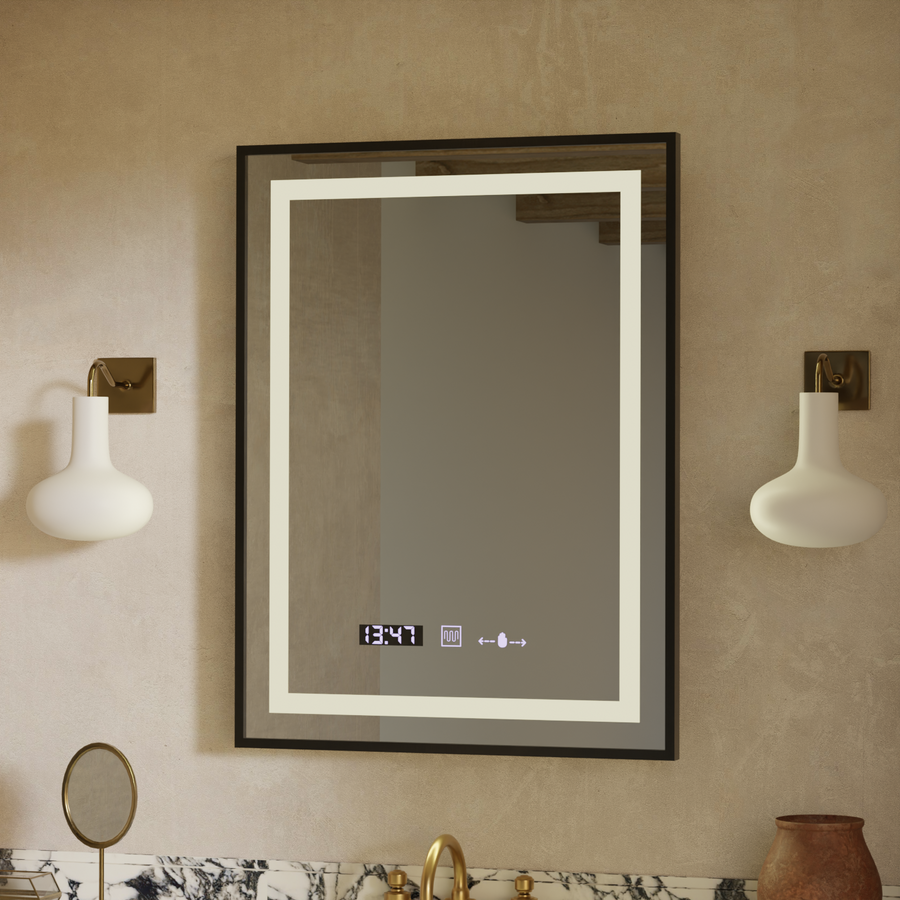 Правоъгълно светодиодно огледало, 60x80см, Verite Majeste Noir Motion Glow Marcello, система за размразяване, часовник и термометър, подразбиращ се