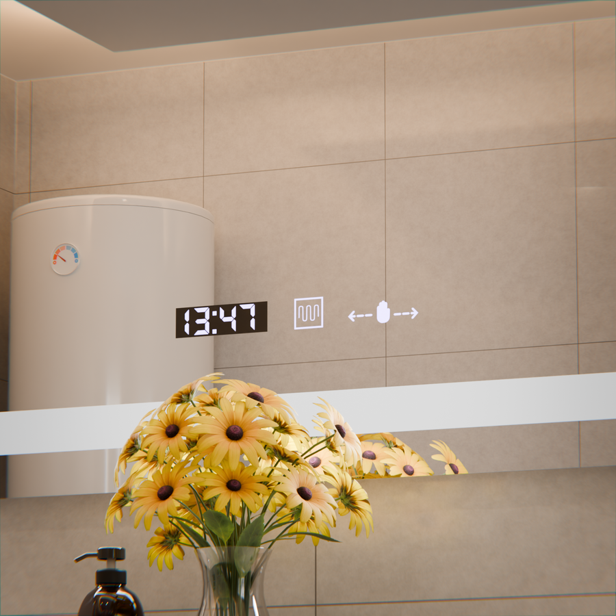 Правоъгълно светодиодно огледало, 80x60см, verite motionglow marcello, система за дефиниране, часовник и термометър, подразбиращ се