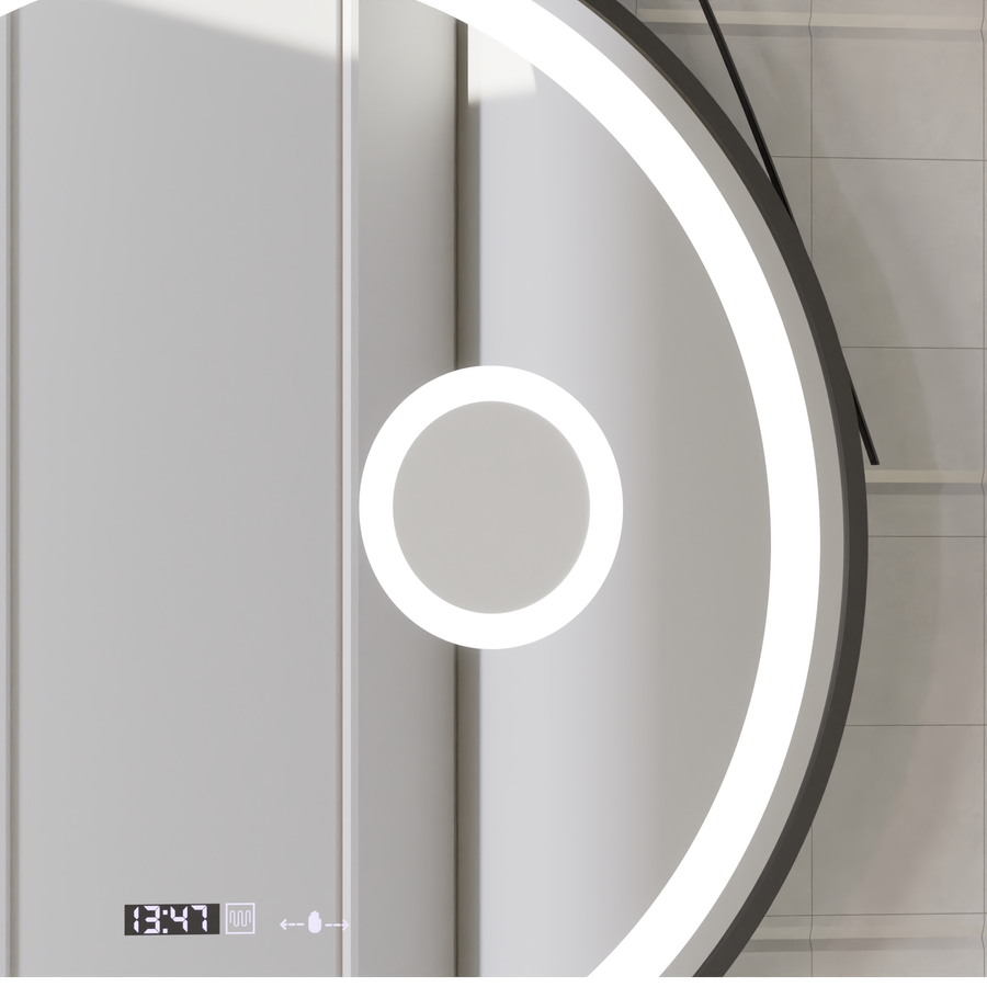 Кръгло светодиодно огледало, 60 см, сензор за движение MICAH MOTLEGLOW MARCELLO, система за размразяване, часовник и термометър, козметична лупа, подражаема