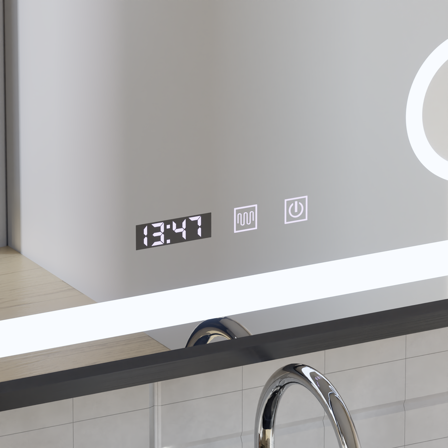 Система за размразяване на огледало LED Touch Bernd, часовник и температура 80x60 cm Black Brush Fund Cosmetica