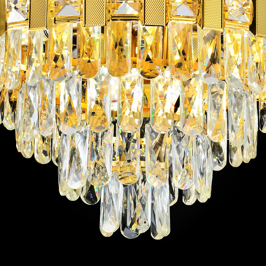 CHANDELIER CRYSTAL BRAN ELEGANZA 8XE14, 49cm DIAMETER, ГЛАСНО Злато, регулируема височина