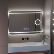 Правоъгълно светодиодно огледало, 100x60см, дефиниция Motionglow Marcello, система за размразяване, часовник и термометър, козметична лупа, подразбираща се