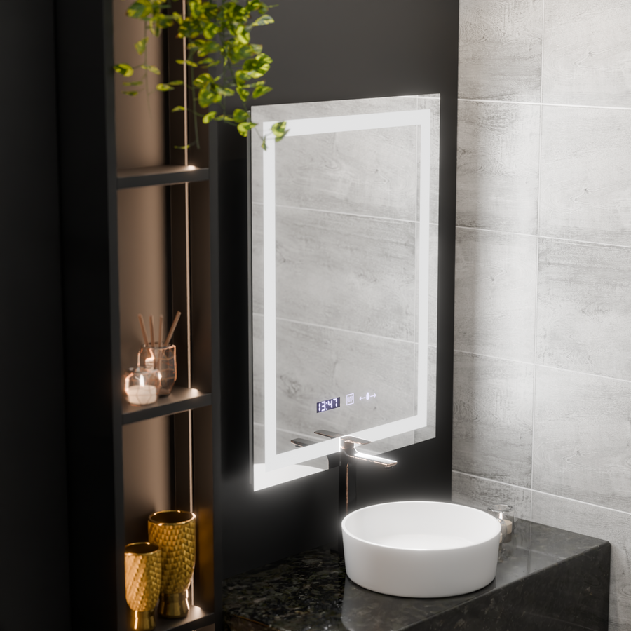 Правоъгълно светодиодно огледало, 60x80см, verite motionglow marcello, заместник -система, часовник и термометър, подрастващ