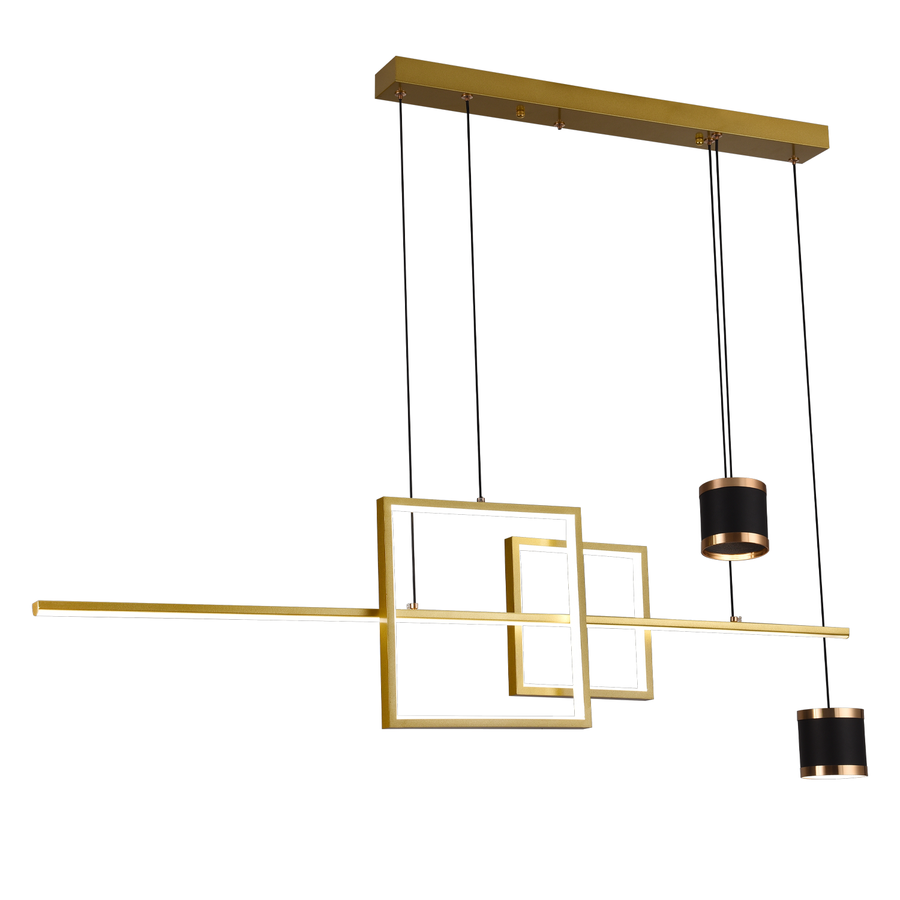 Окачен LED полилей с дистанционно DENISSE 81W, Студена/Топла/Неутрална светлина, Димируем, Златен, Регулируема височина, 2233/4GD