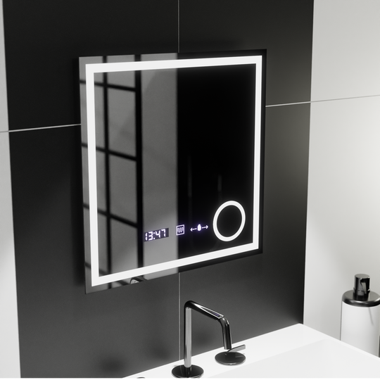 Правоъгълно LED огледало, 60x60 см, Souverain MotionGlow Marcello, система за обезпотяване, часовник и термометър, козметична лупа, димируеми огледала Marcello Заглавие по подразбиране Alessandro Design
