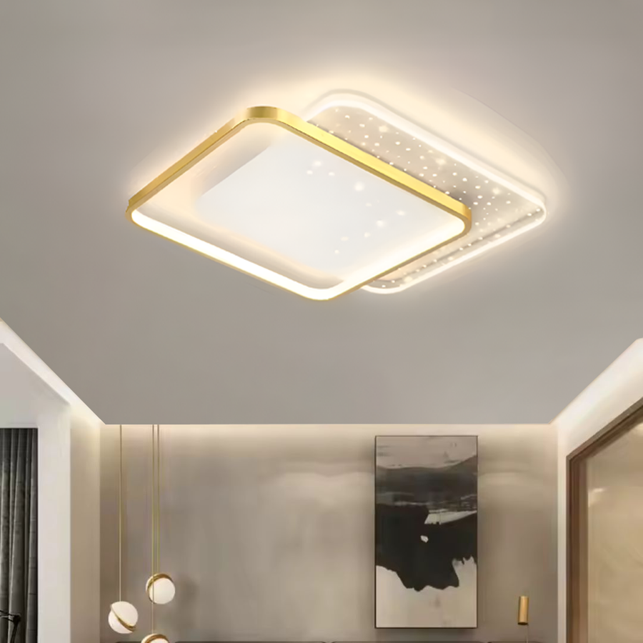 LED полилей с дистанционно управление Gildra 110W, 2 квадрата, студена/гореща/неутрална светлина, нестабилна, златиста