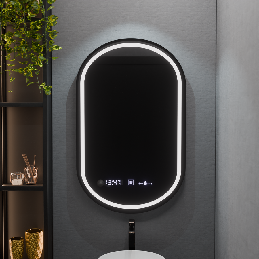 Овално LED огледало, 50x80cm, Alessia motionglow Marcello, заместник -система, часовник и термометър, подразбиращ се