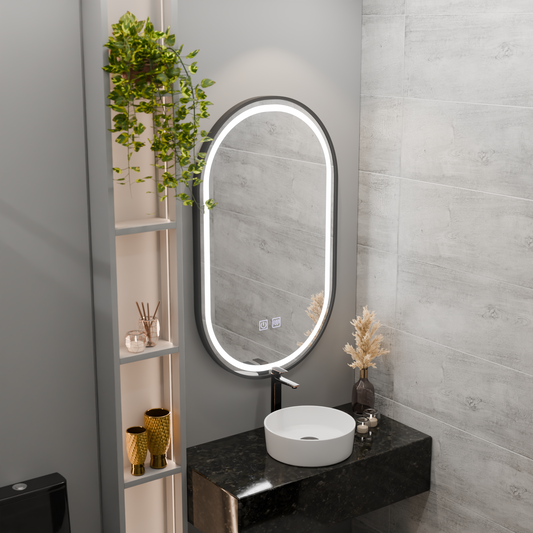 LED овално огледало 50x100 см VETRO сензорна димируема система против запотяване, черна рамка