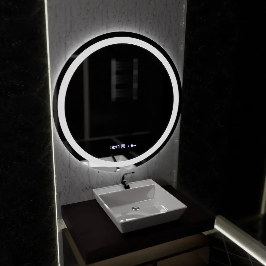 Кръгло LED огледало, 100 см, Celeste Motionglow Marcello, система за размразяване, часовник и термометър, подразбиращ се