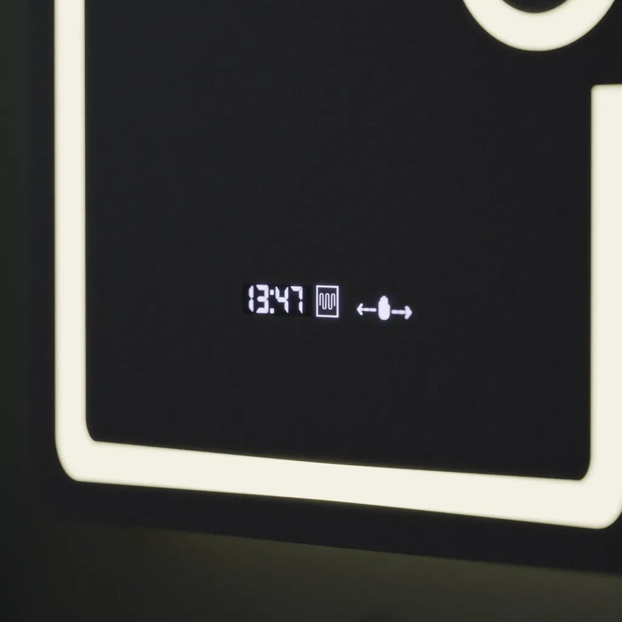 Правоъгълно светодиодно огледало, 60x80см, Eclat Motionglow Marcello, Clock & Thermometer, система за размразяване, козметичен луп