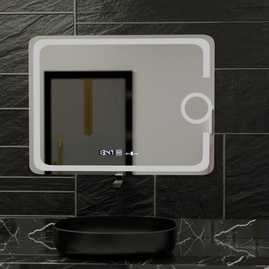 Правоъгълно светодиодно огледало, 80x60см, Eclat Motionglow Marcello, система за размразяване, часовник и термометър, козметичен луп