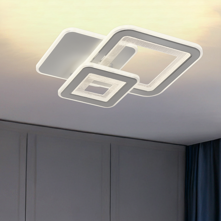 LED полилей SQUARE 53W, 3 квадрата, студена/топла/неутрална светлина, бял