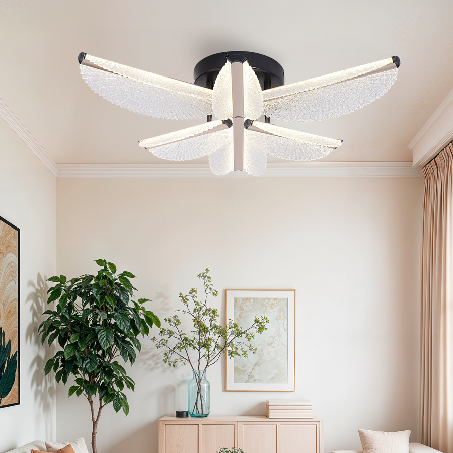 LED полилей с дистанционно управление TULLIO 68W, 6 венчелистчета, студена/топла/неутрална светлина, димируем, черен