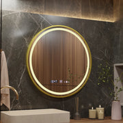Кръгло LED огледало, 60 см, Celeste Royale Gold Eleve Motionglow Marcello, система за демонтиране, часовник