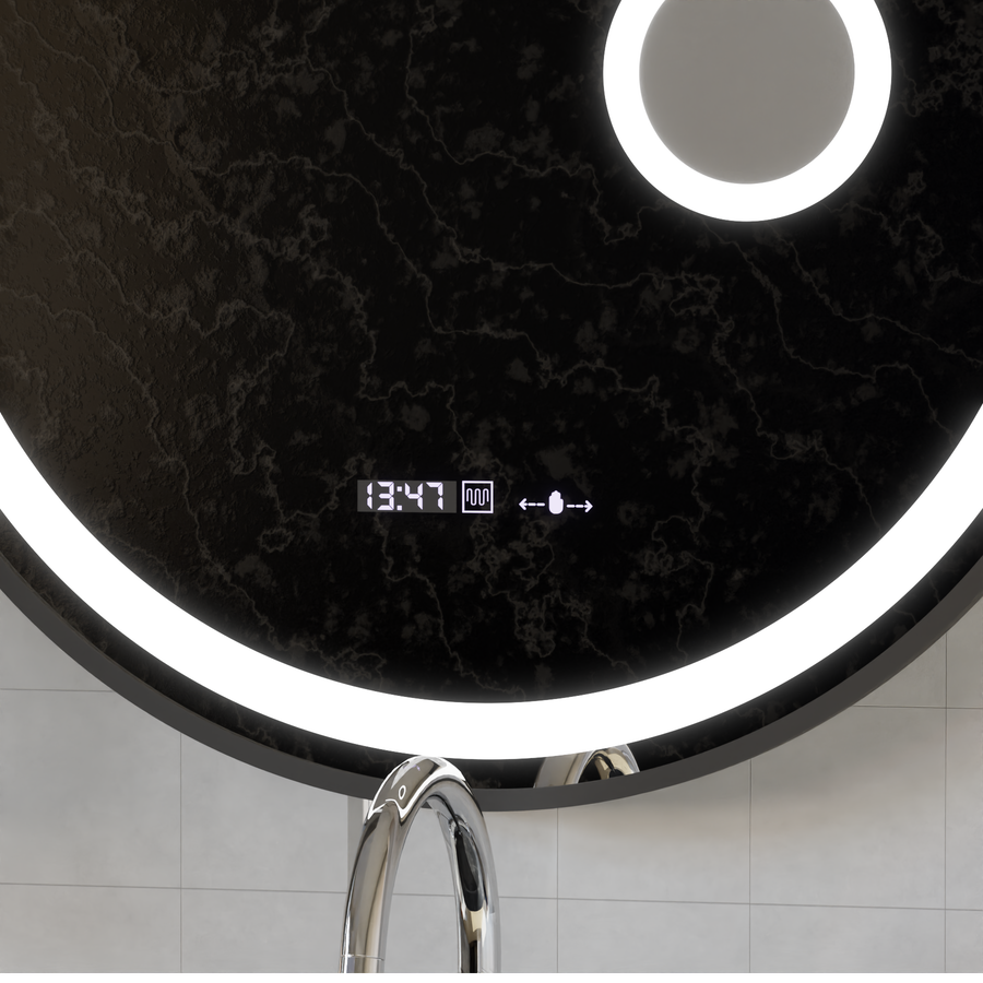 Кръгло светодиодно огледало, 60 см, сензор за движение MICAH MOTLEGLOW MARCELLO, система за размразяване, часовник и термометър, козметична лупа, подражаема