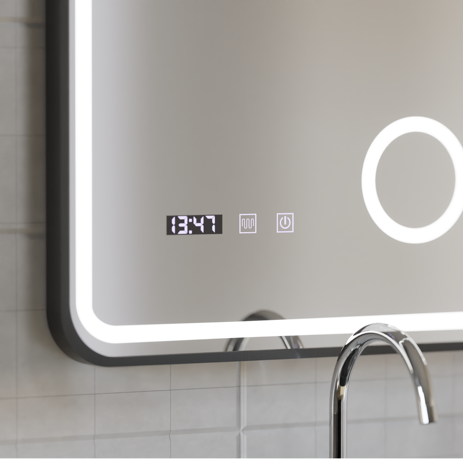 Огледално LED Touch Touch Ulrich Debrulation System, часовник и температура 60x80 cm Black Ramahed Cosmetics Lup