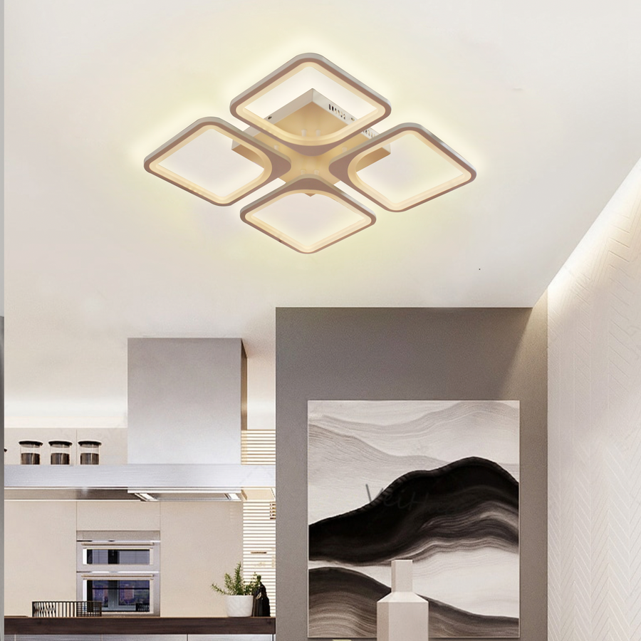 LED полилей със Zoe 52W дистанционно управление, 4 квадрата, студена/гореща/неутрална светлина, проклет, бял