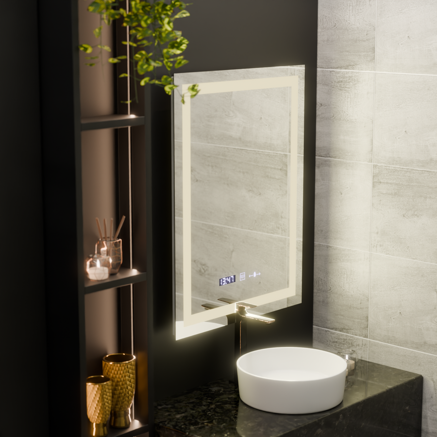 Правоъгълно светодиодно огледало, 60x80см, verite motionglow marcello, заместник -система, часовник и термометър, подрастващ