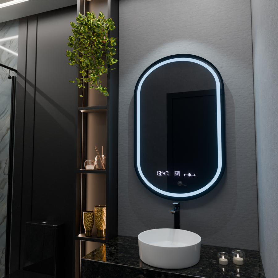 Овално LED огледало, 50x80cm, Alessia motionglow Marcello, заместник -система, часовник и термометър, подразбиращ се