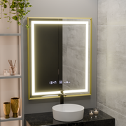 Правоъгълно светодиодно огледало, 75x90см, Royale Gold Motionglow Marcello, система за демонтаж, часовник и термометър