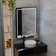LED Touch Touch Karl Mirror Defrition System, часовник и температура 50x70 cm Black Brushd Frame Frame
