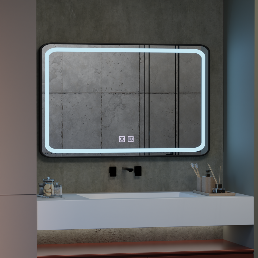 Огледално светодиодно правоъгълно 100x65см - Система за размразяване на ръбове, черна рамка