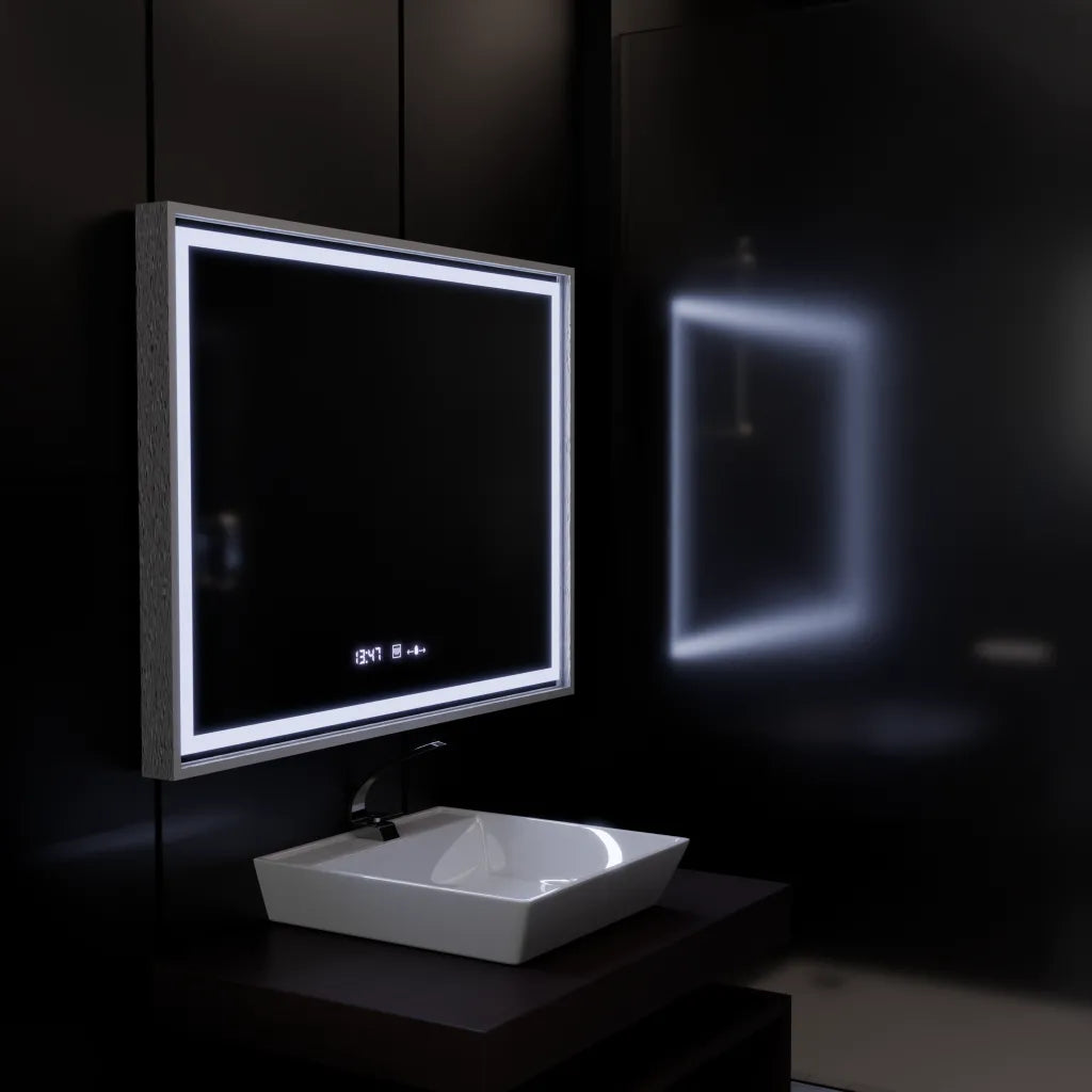 Огледално светодиодно правоъгълно 120x80cm Verite Imperial Silver Motion Glow Marcello Clock System & Dimable Thermometer