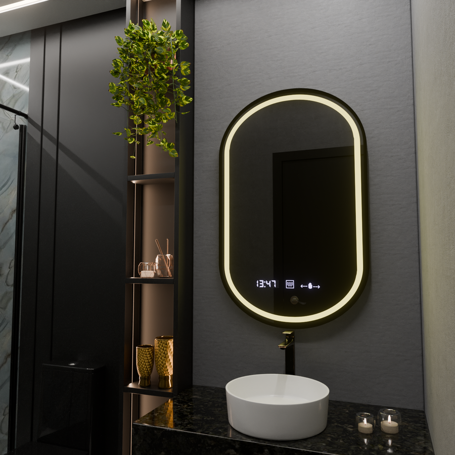 Овално LED огледало, 50x80cm, Alessia motionglow Marcello, заместник -система, часовник и термометър, подразбиращ се