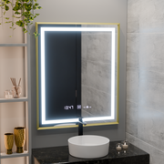 Правоъгълно светодиодно огледало, 75x90см, Royale Gold Motionglow Marcello, система за демонтаж, часовник и термометър